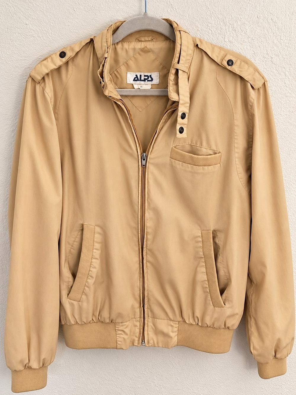 Vintage 80s ALPS Cafe Racer Bomber Jacket Tan Men's Size Medium